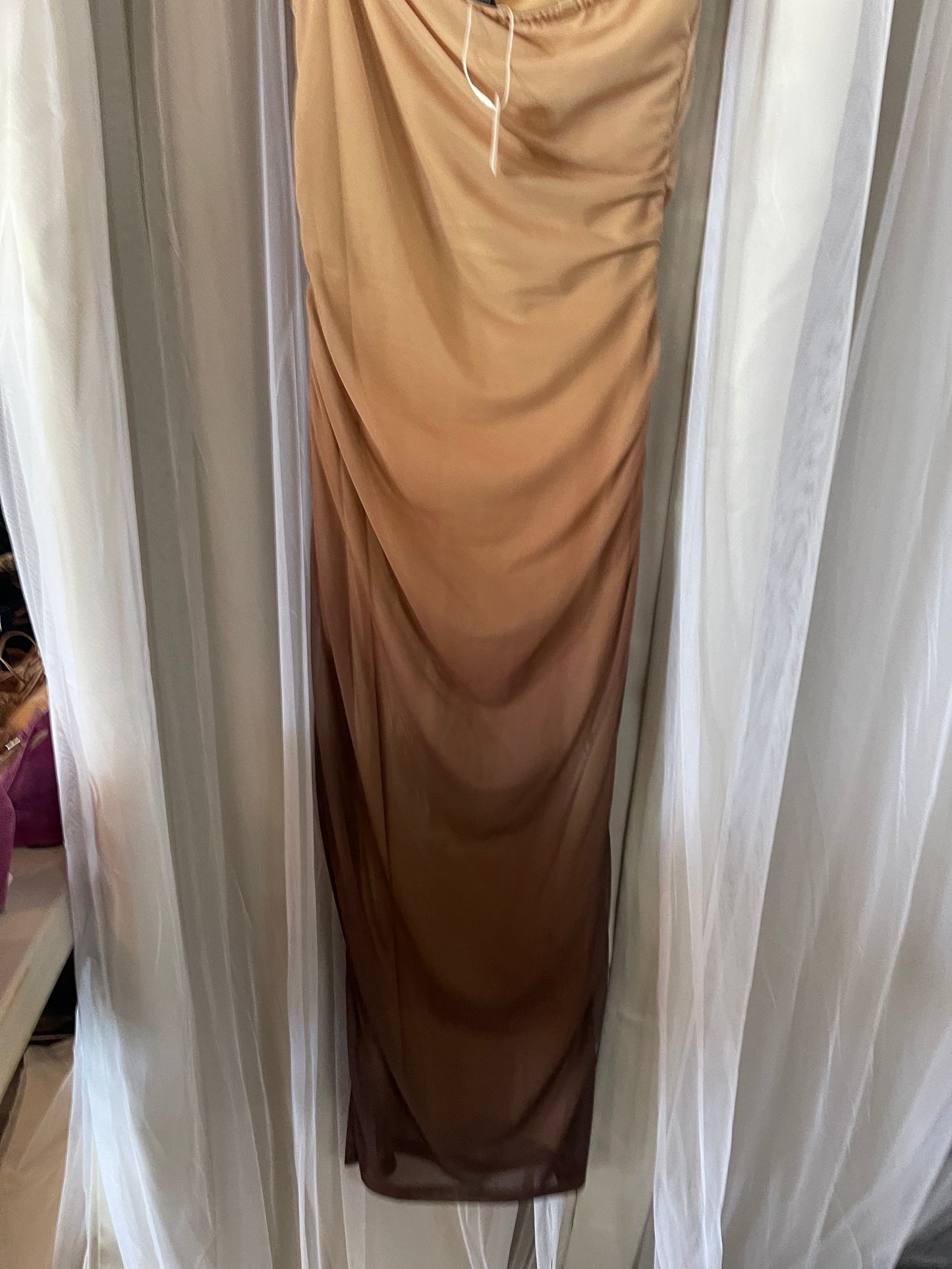 ombre mesh ruched maxi dress