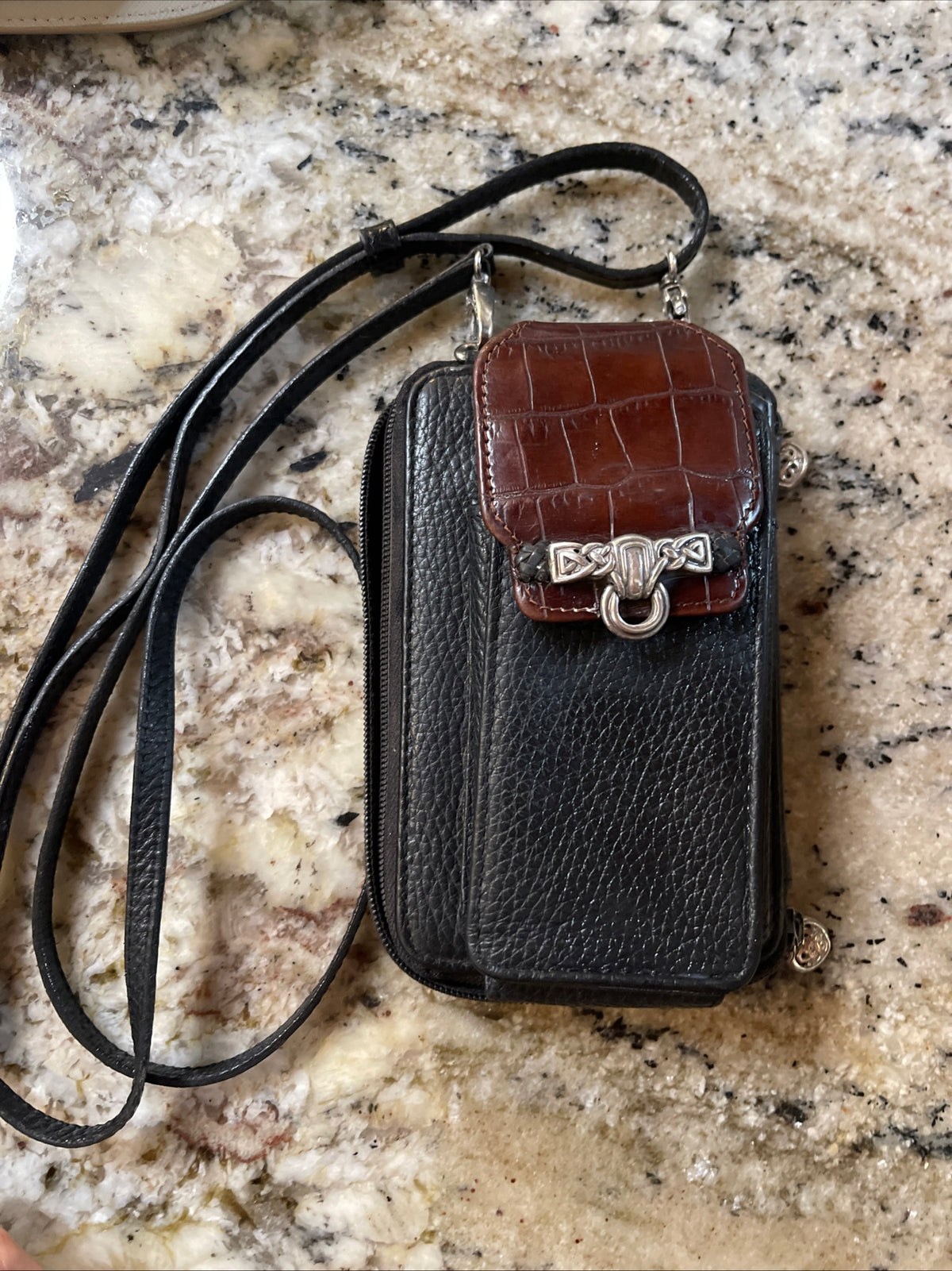 Brighton pebbled leather and croc-embossed crossbody phone wallet