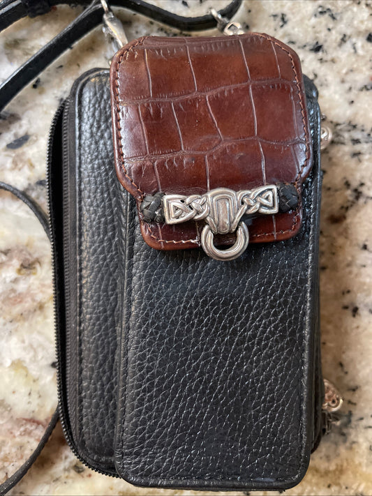 Brighton pebbled leather and croc-embossed crossbody phone wallet