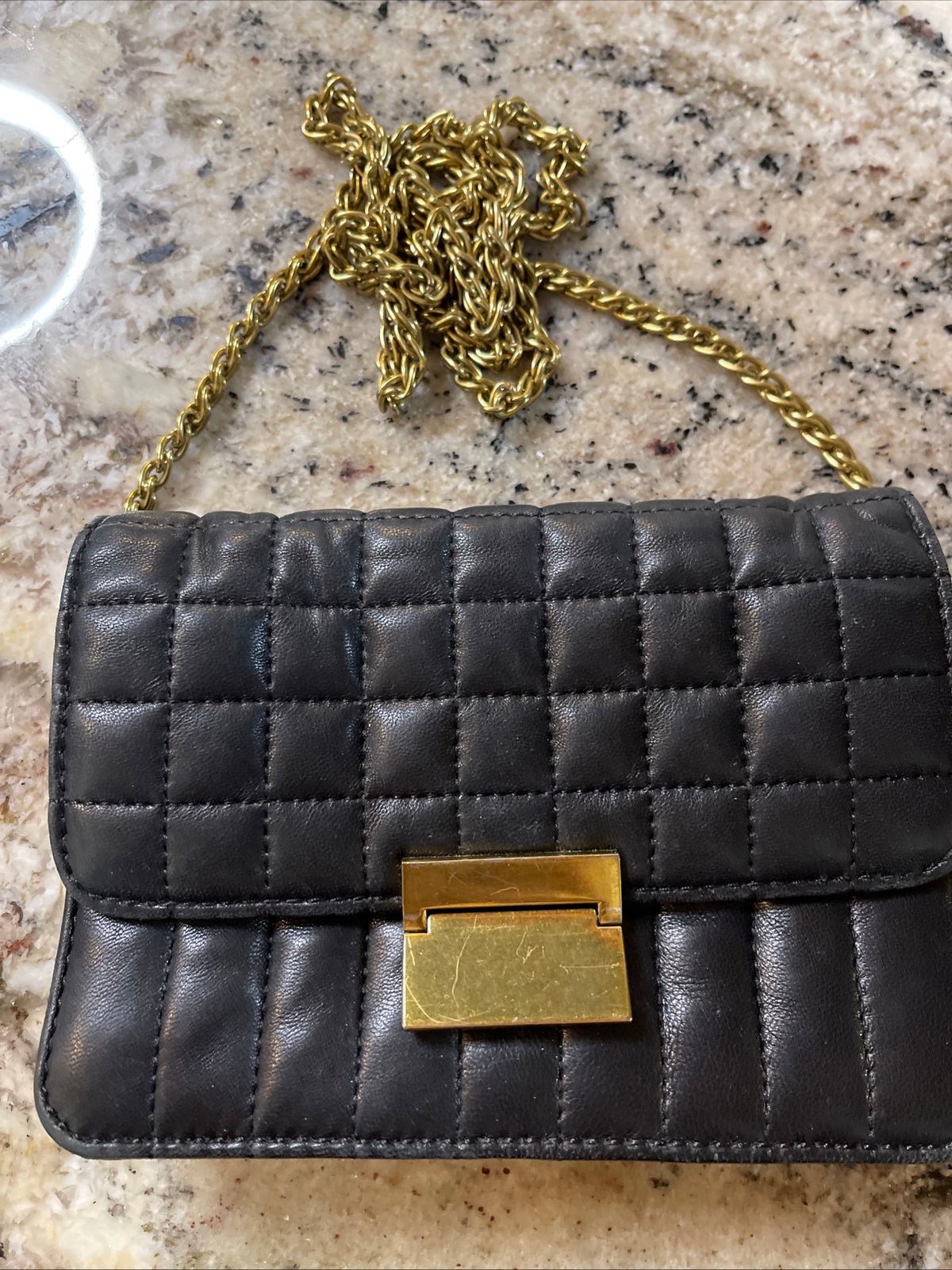 vintage J.Crew black quilted leather crossbody clutch