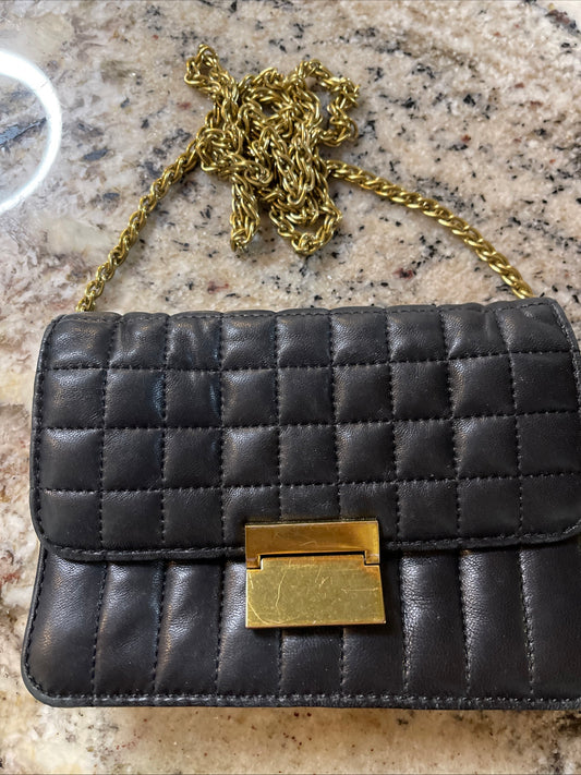vintage J.Crew black quilted leather crossbody clutch