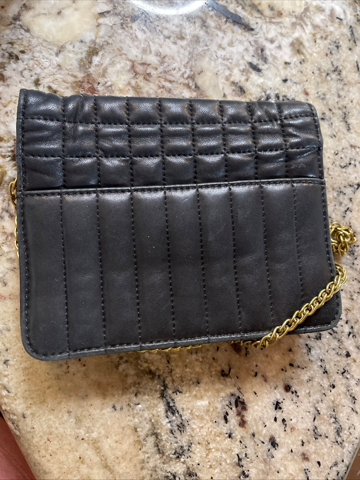 vintage J.Crew black quilted leather crossbody clutch