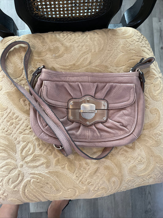 B. Makowsky Purse Fold Over Crossbody Basketweave Leather