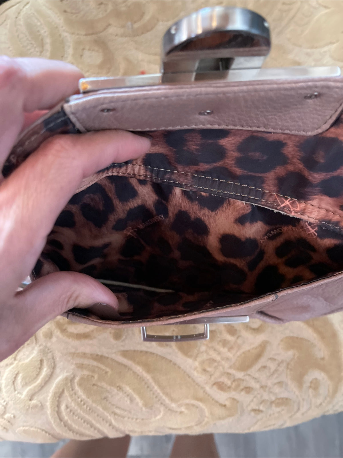 B. Makowsky Purse Fold Over Crossbody Basketweave Leather