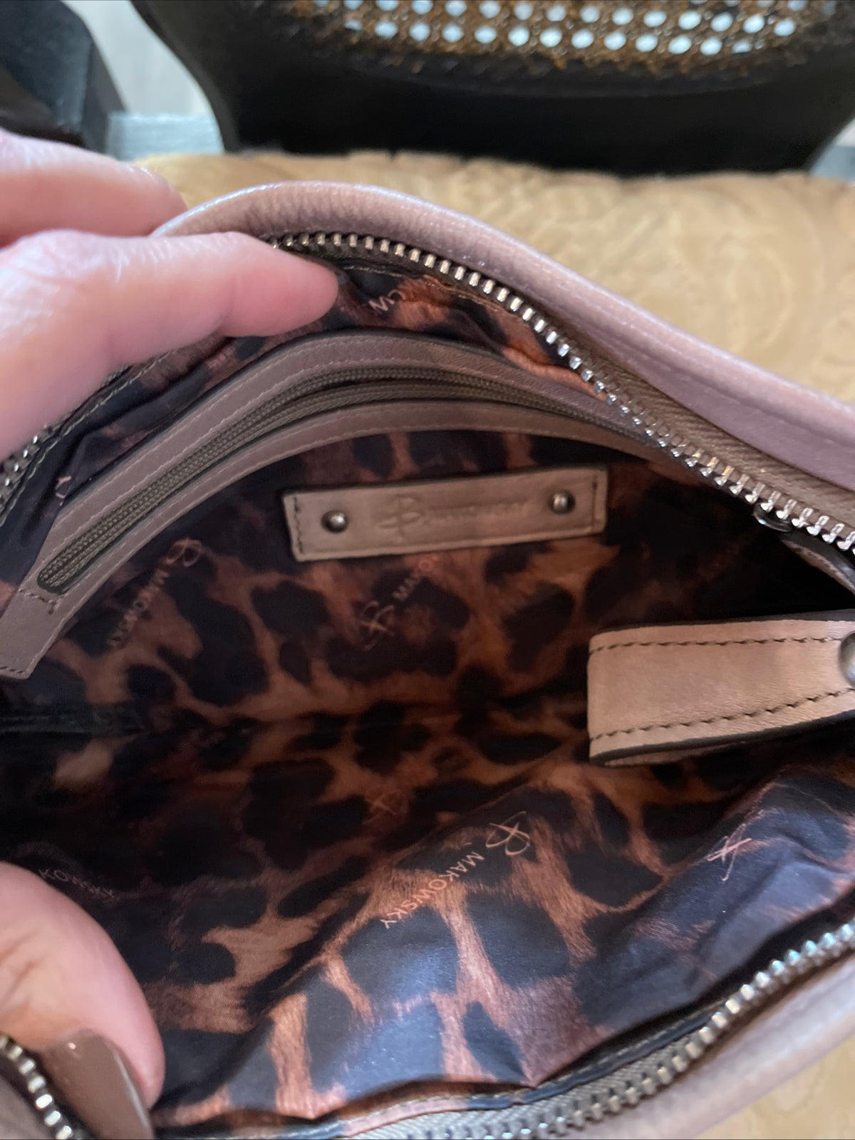 B. Makowsky Purse Fold Over Crossbody Basketweave Leather
