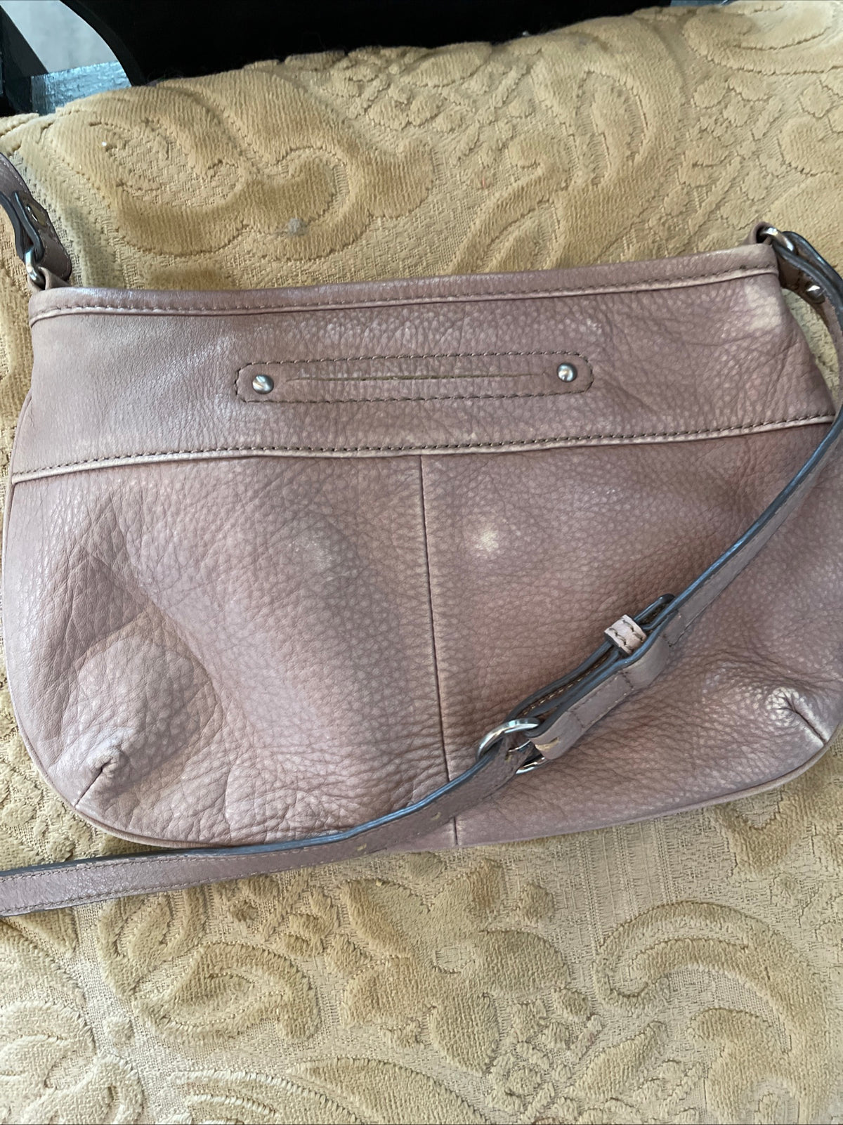 B. Makowsky Purse Fold Over Crossbody Basketweave Leather