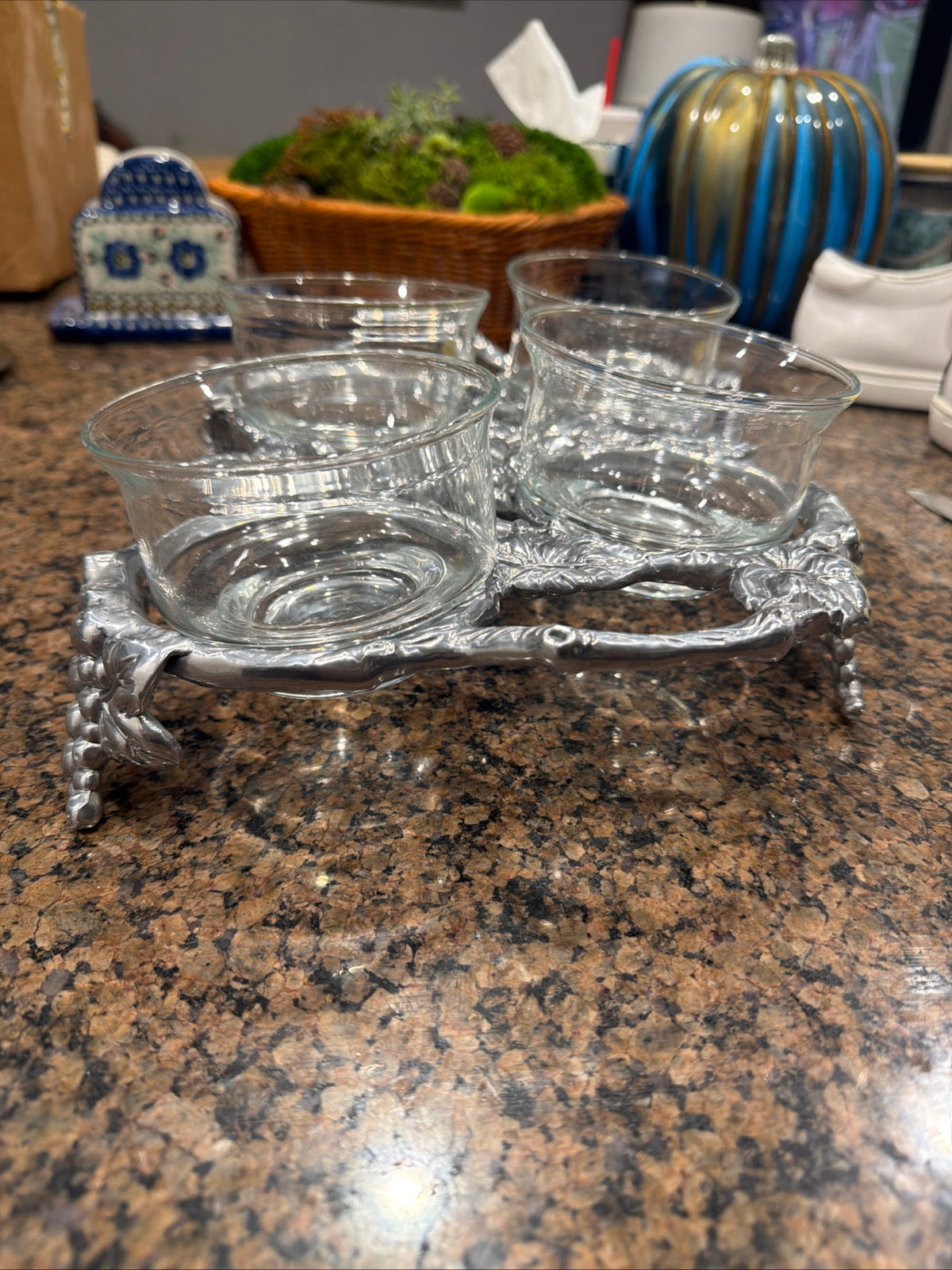 Arthur Court Cast Aluminum Grape Leaf and Vine Custard Cup Server