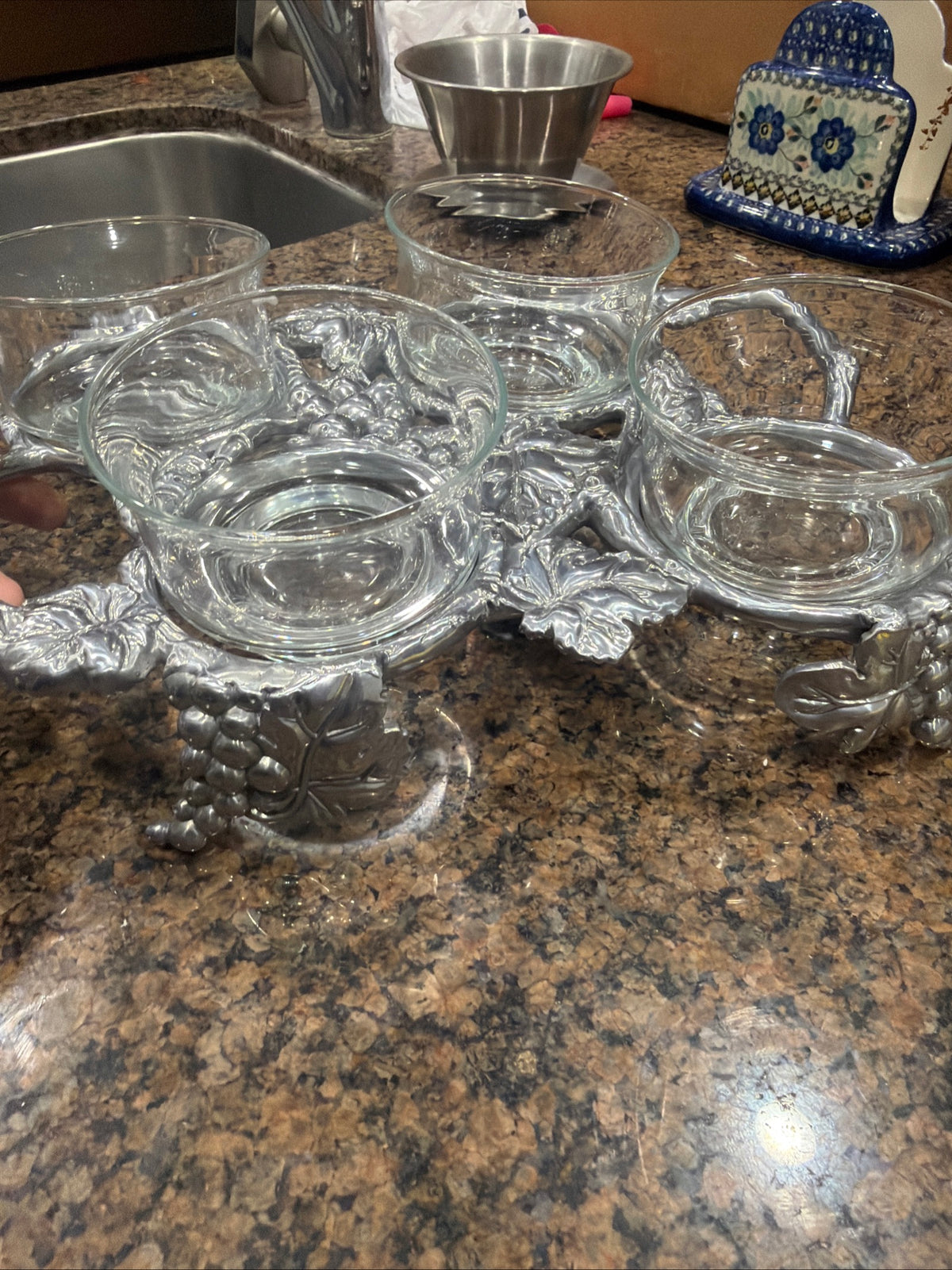 Arthur Court Cast Aluminum Grape Leaf and Vine Custard Cup Server