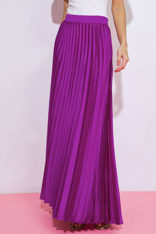 A solid satin fully pleated maxi skirt : MAGENTA