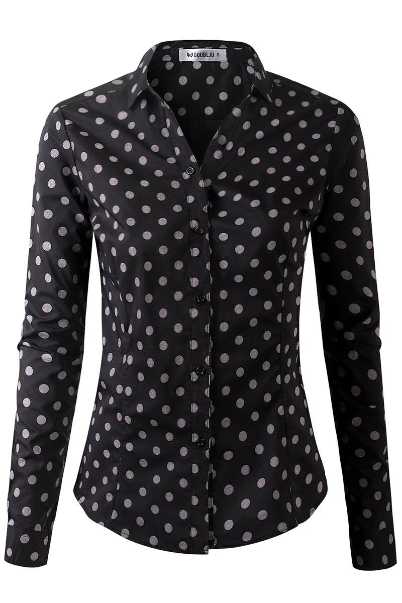 Basic Slim Fit Simple LongSleeve Button Down Shirt: Black