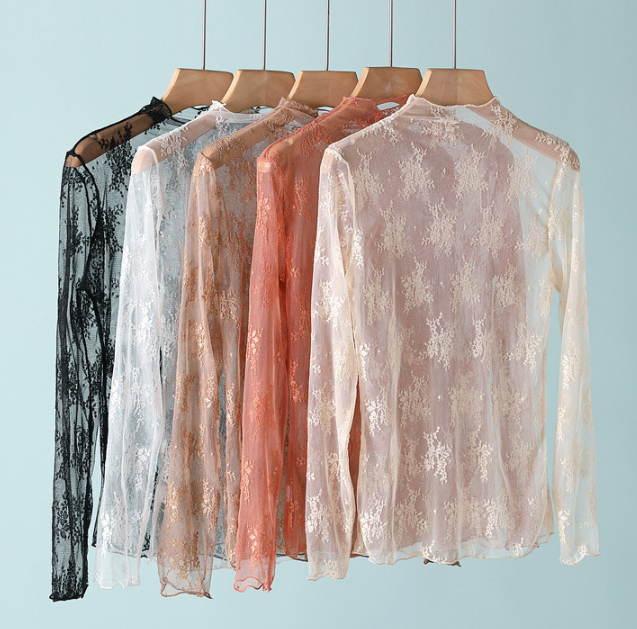 Floral Lace Sheer Mesh Layering see through Top: White