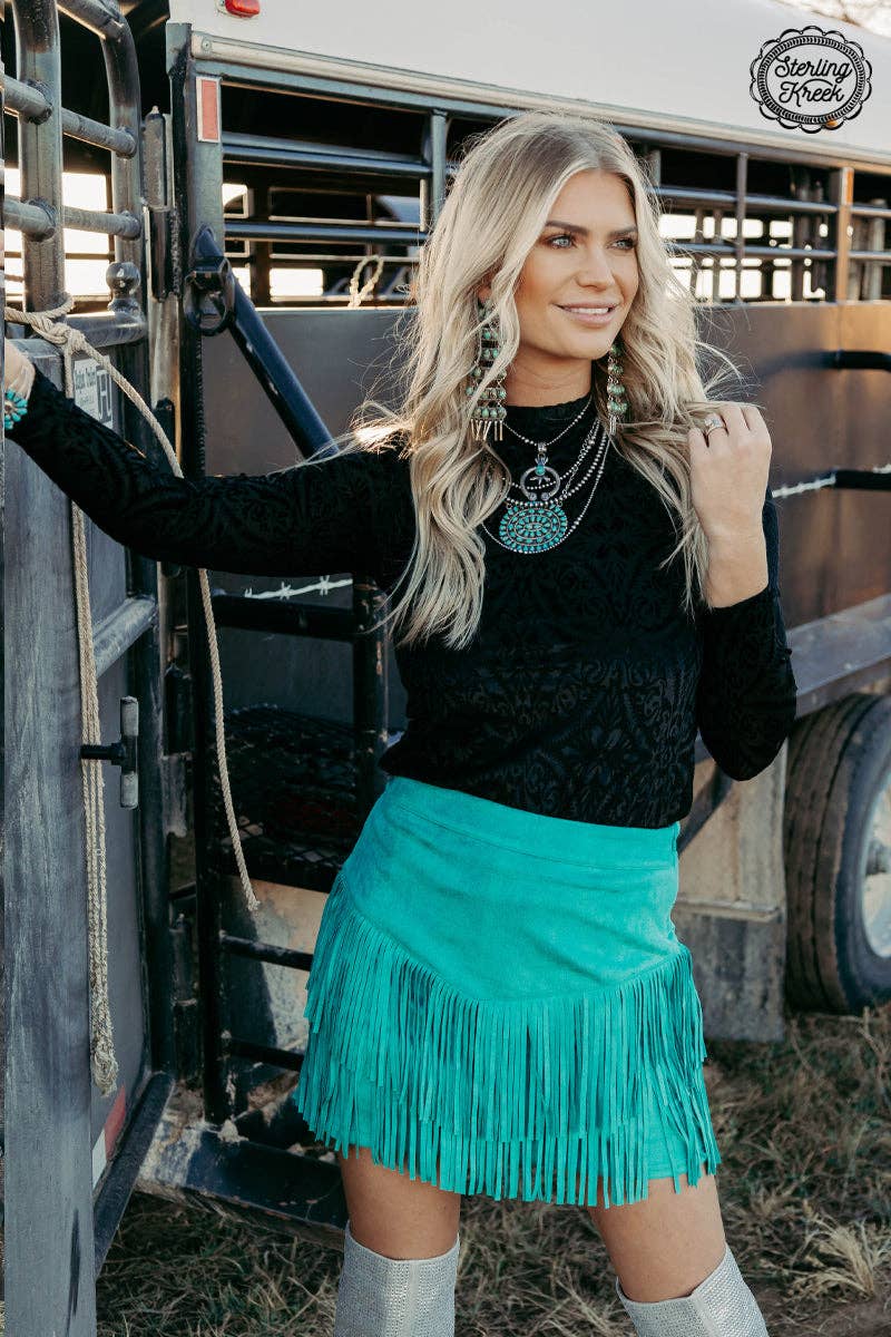 FORT WORTH FRINGE SKIRT TURQUOISE