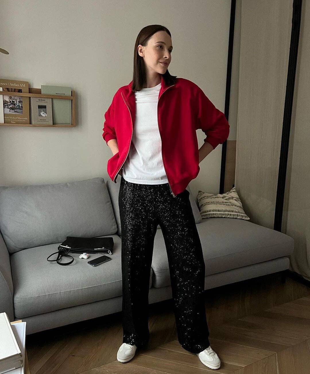 Sweetkama Ladies Solid Glitter Sequin Long Loose Pants: