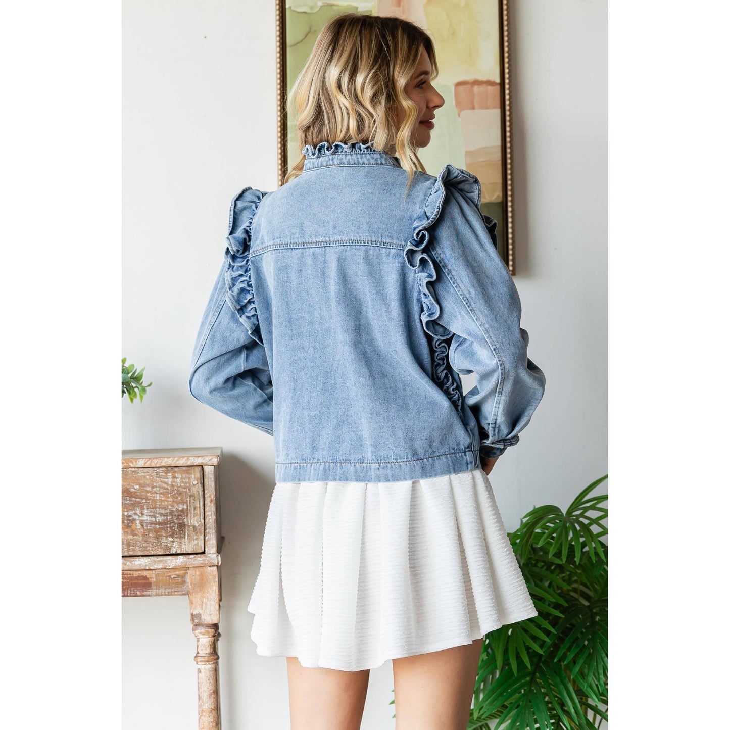 Ruffle Detail Jacket: Olive