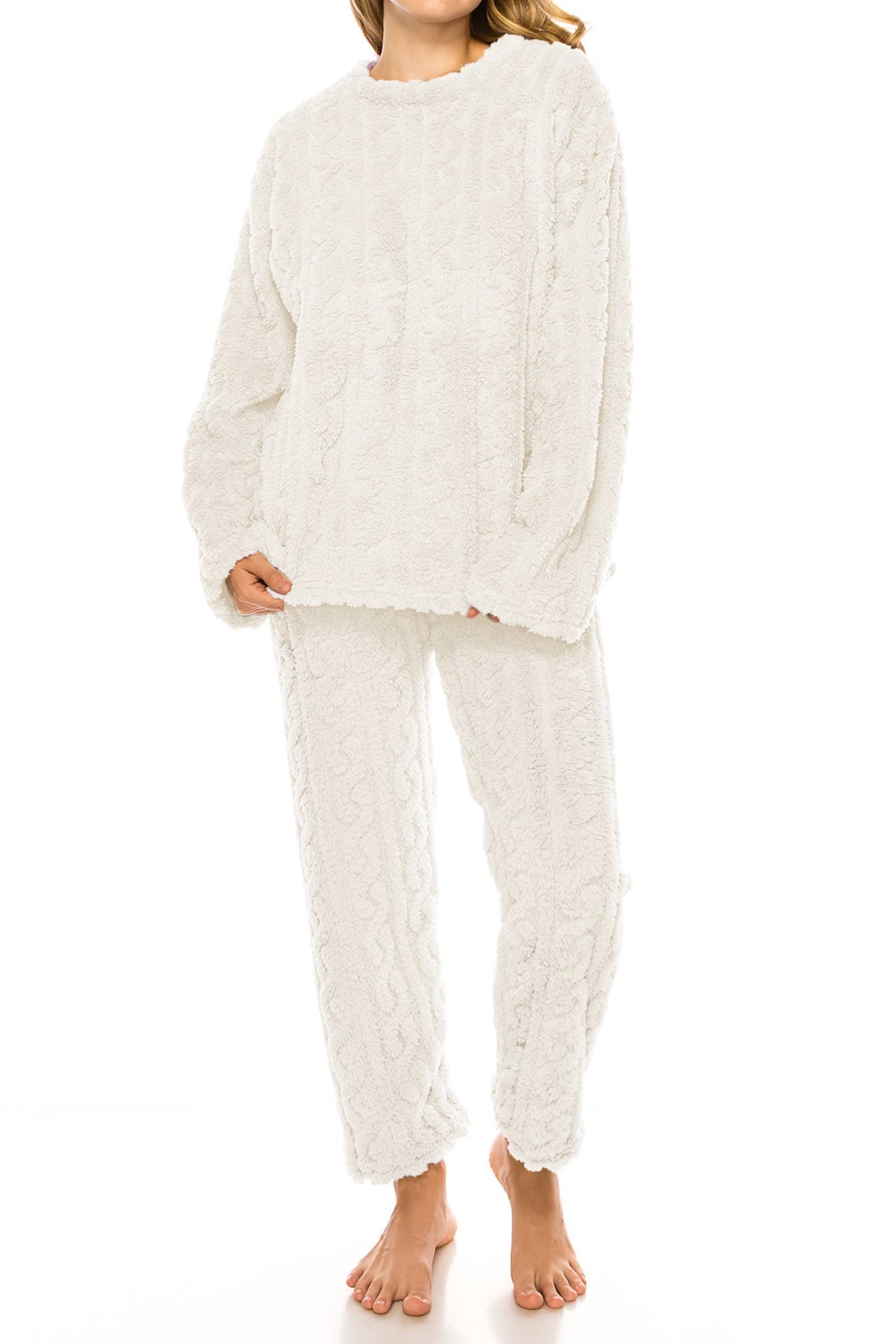 Cable Fuzzy Sherpa Fleece Pajama Sets: BLACK