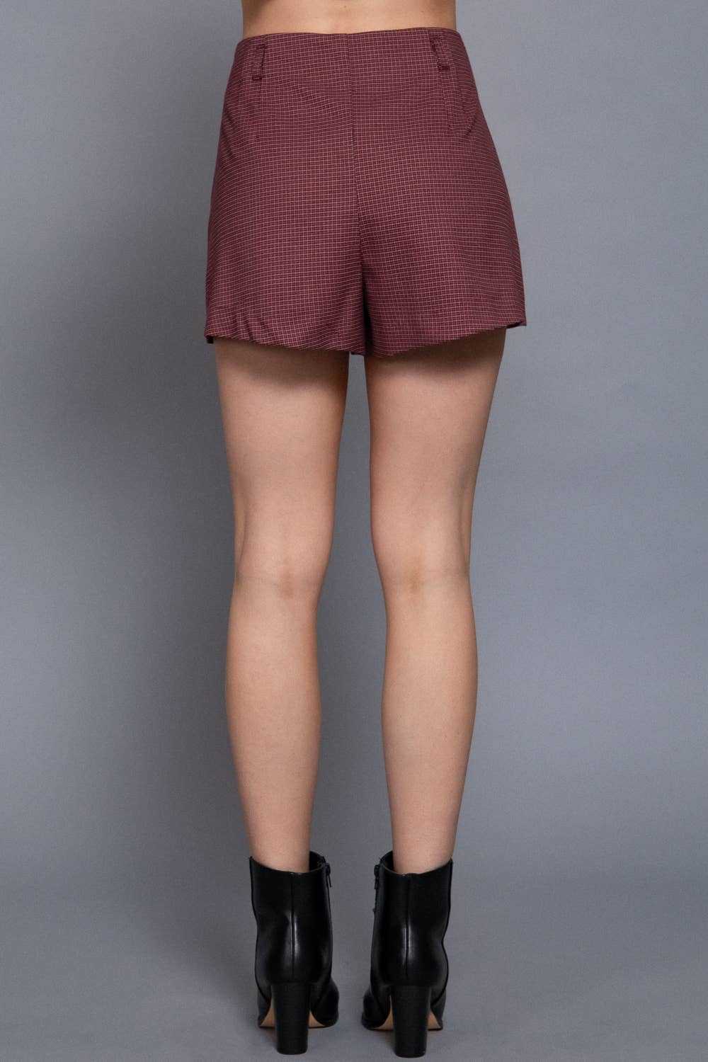 Checked High Waist Shorts:taupe