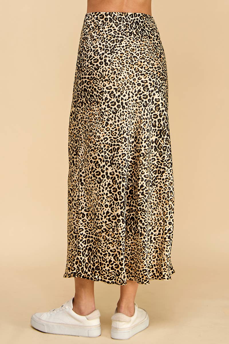 CS3757-Animal Print Waistband full length Skirt: Brown / M