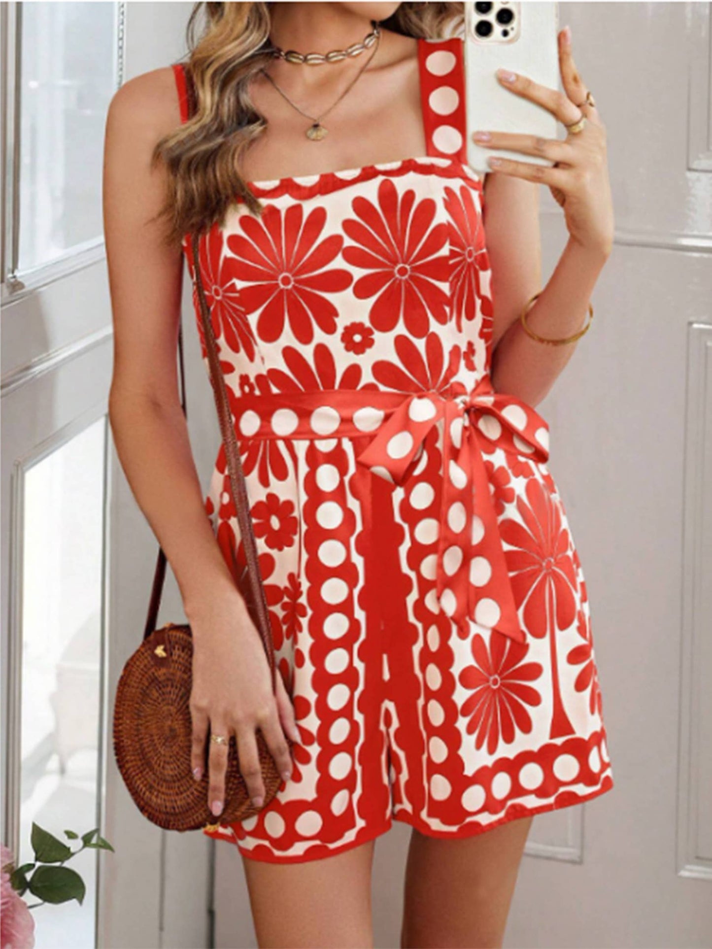 Printed Sleeveless Button Tied Jumpsuit