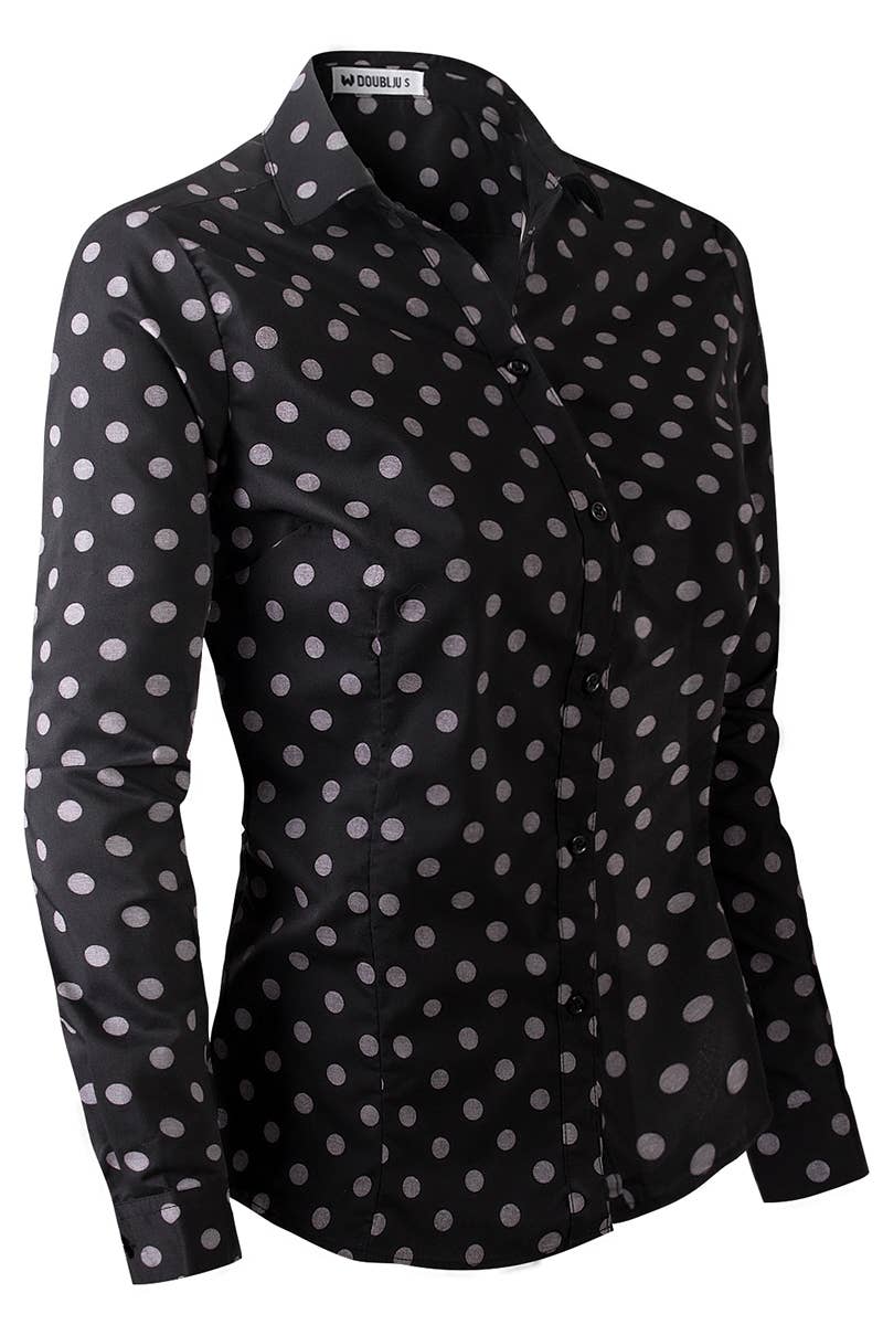 Basic Slim Fit Simple LongSleeve Button Down Shirt: Black