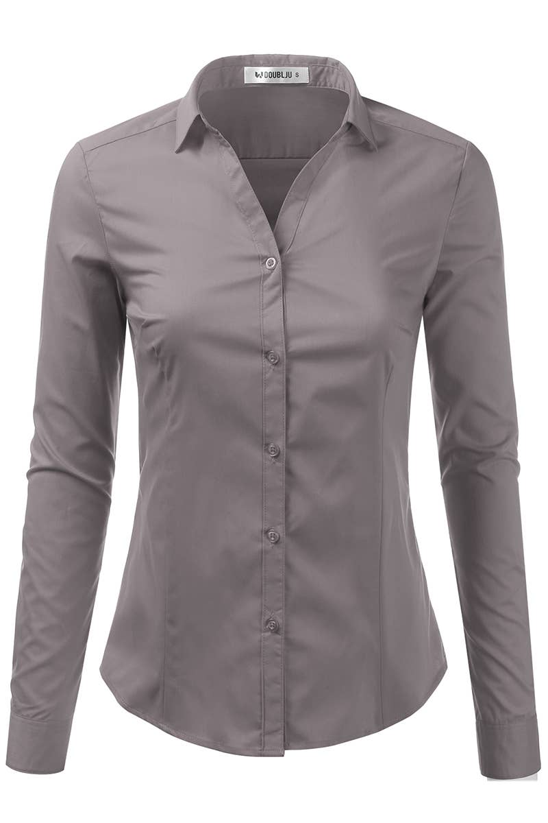 Basic Slim Fit Simple LongSleeve Button Down Shirt: Black