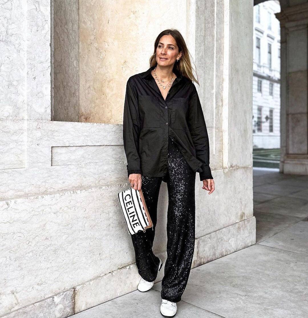 Sweetkama Ladies Solid Glitter Sequin Long Loose Pants: