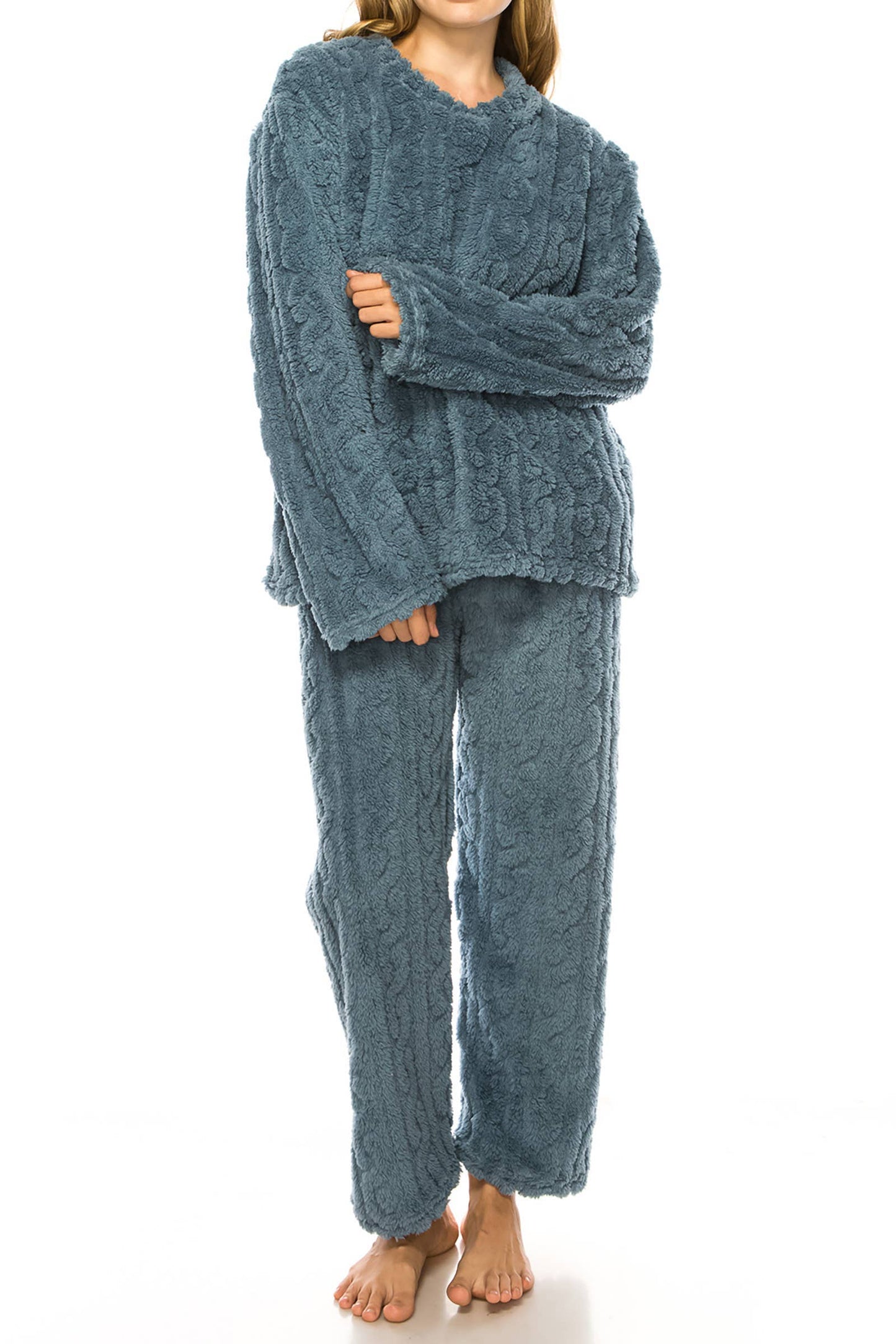 Cable Fuzzy Sherpa Fleece Pajama Sets: BLACK