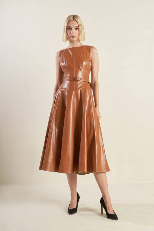 A faux leather midi dress - FD1294: CAMEL / Contemporary /