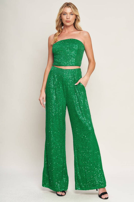 A sequin top and bottom set -GREEN