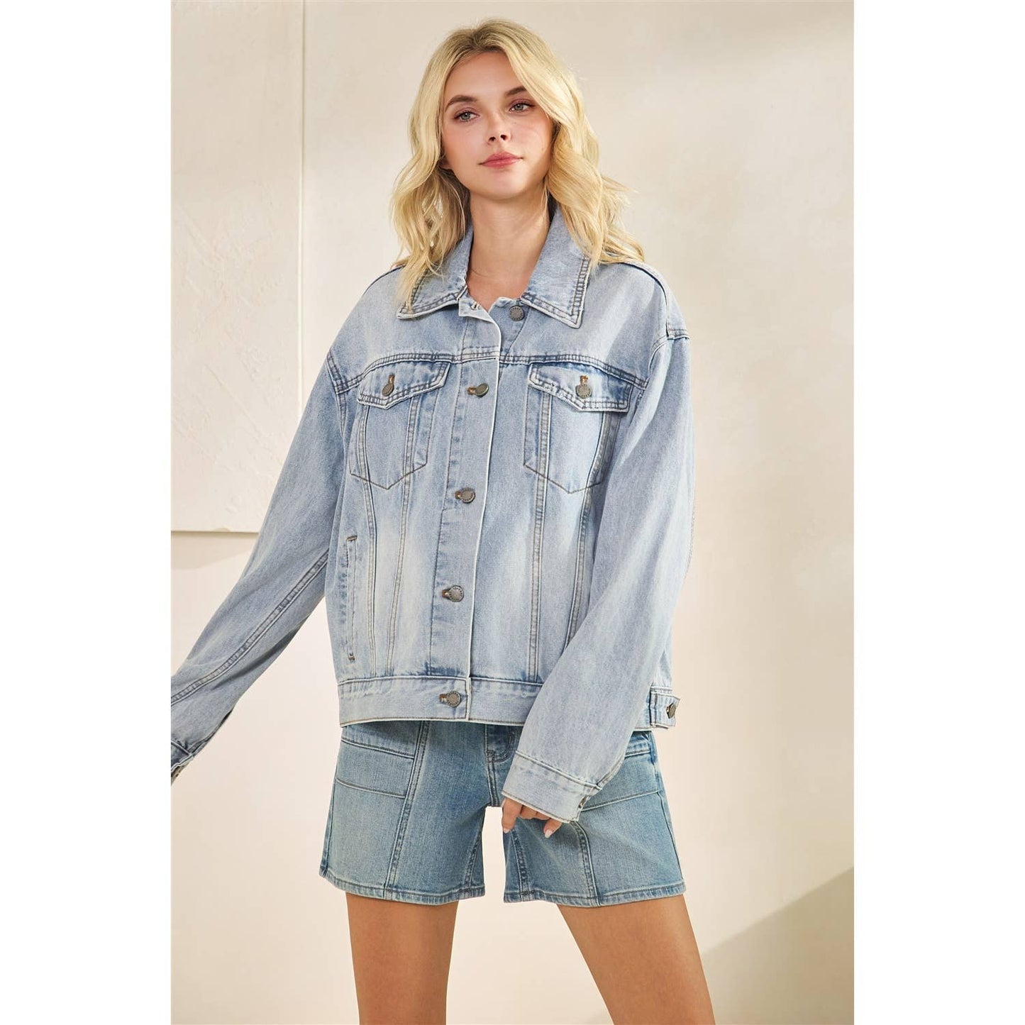 Classic Denim Jacket with Back Tiger Patch Print: Light Wash