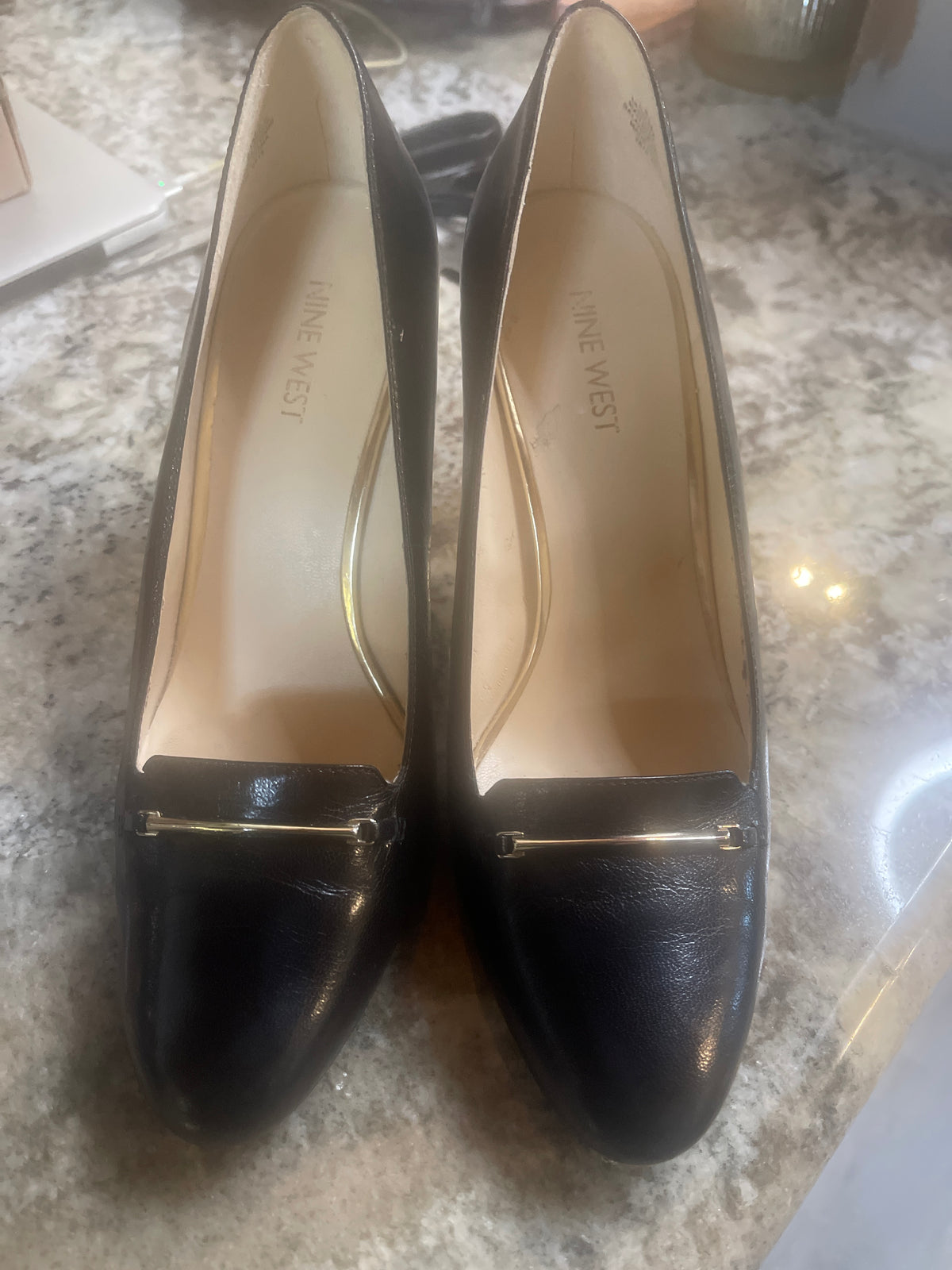 Nine West Classic Heel Black With Gold Accent Bar