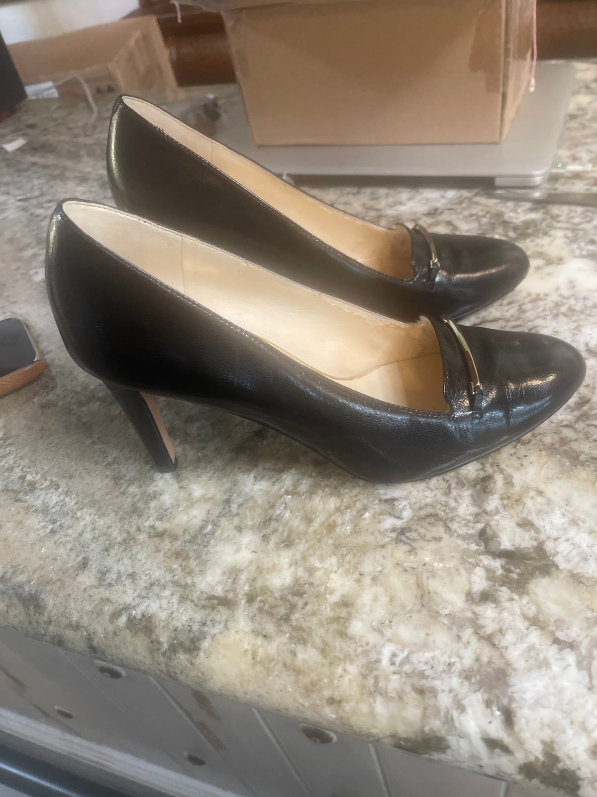 Nine West Classic Heel Black With Gold Accent Bar