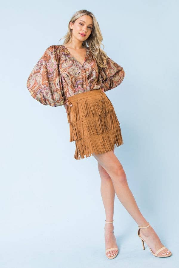 A faux suede mini skirt: CAMEL