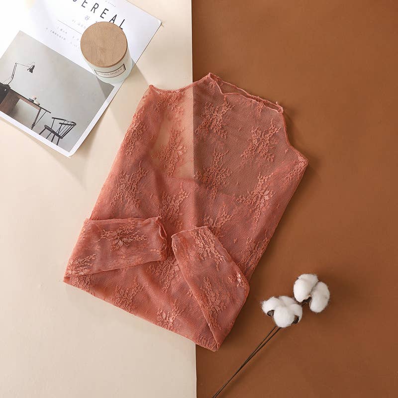 Floral Lace Sheer Mesh Layering see through Top: White