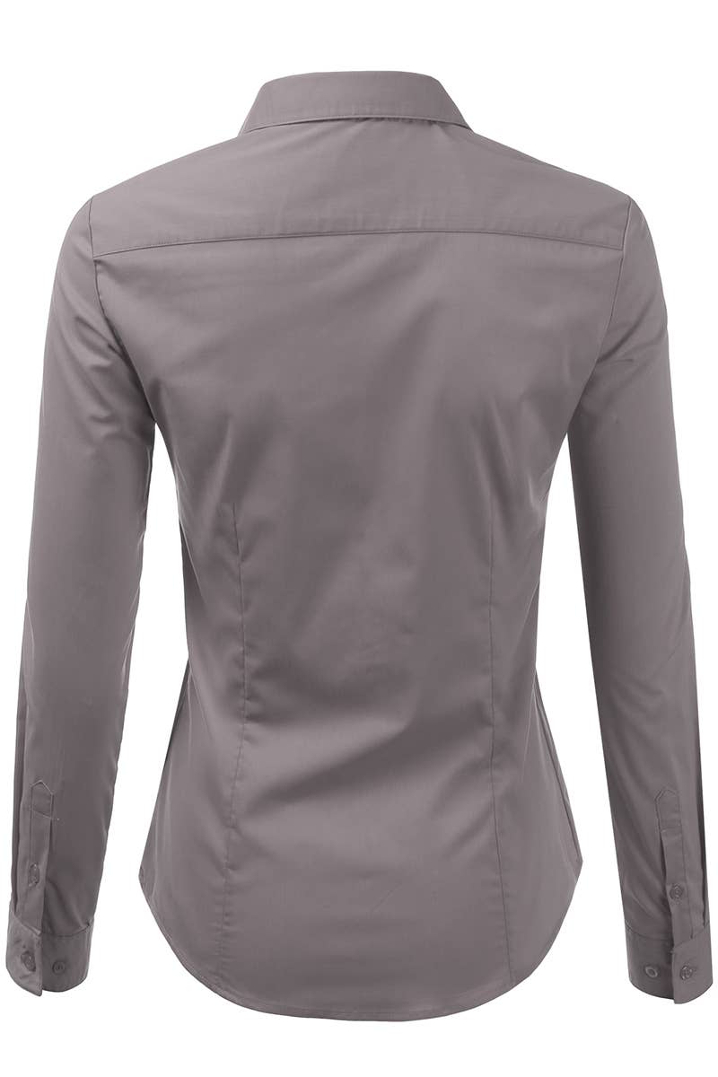 Basic Slim Fit Simple LongSleeve Button Down Shirt: Black