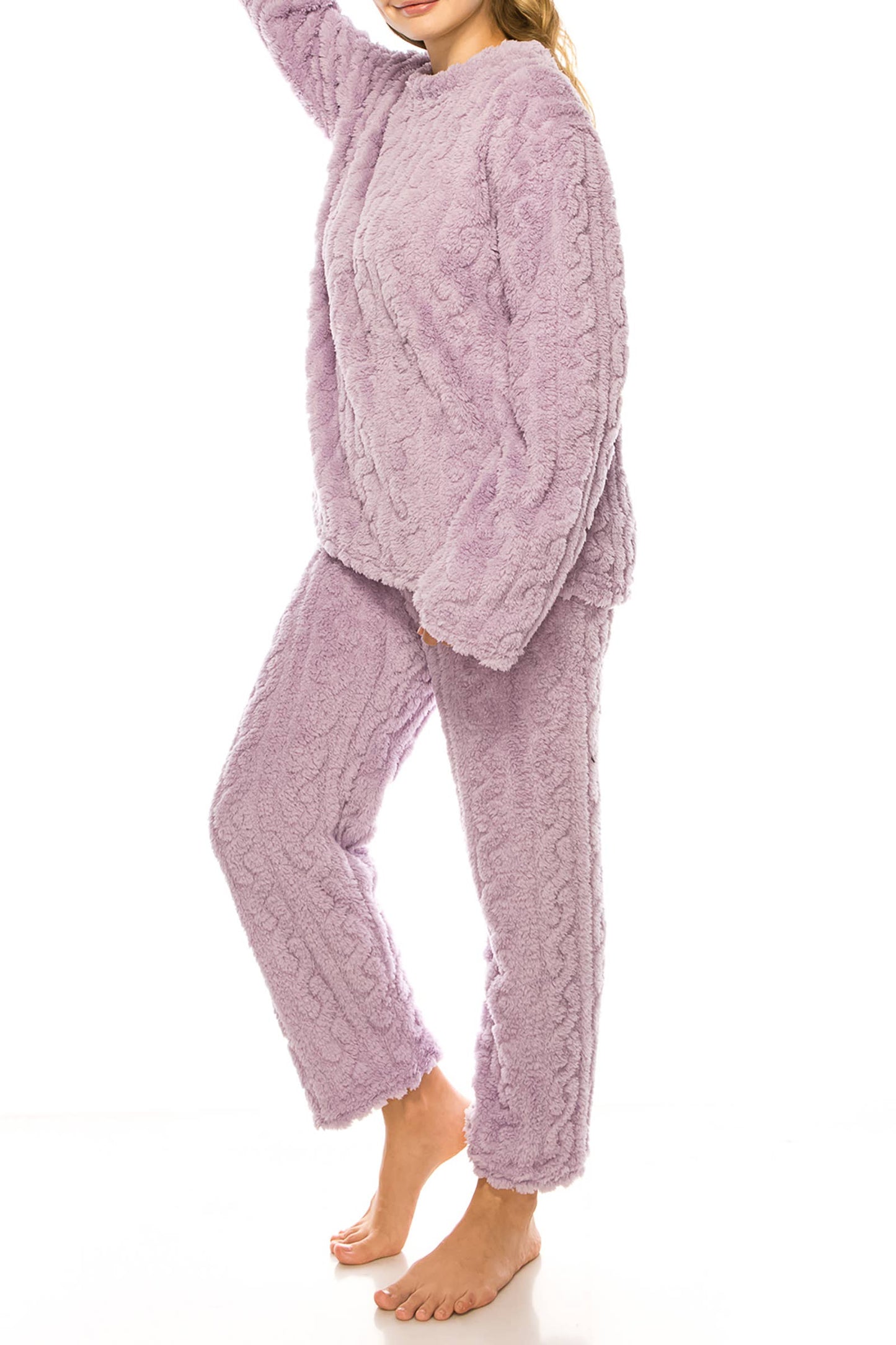 Cable Fuzzy Sherpa Fleece Pajama Sets: BLACK