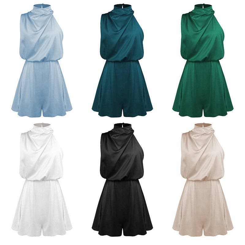 Ladies Sleeveless Halter Satin Jumpsuit GKCN: Apricot / XL