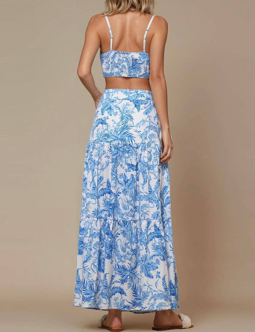 Ladies Bowknot Cami Top & Maxi Skirt Set SKST50366: Blue