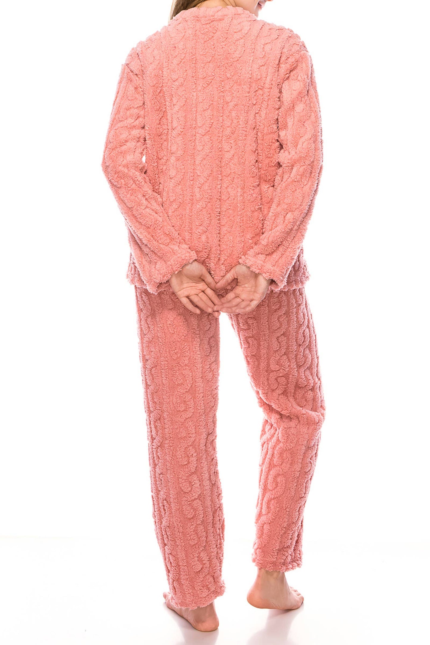Cable Fuzzy Sherpa Fleece Pajama Sets: BLACK