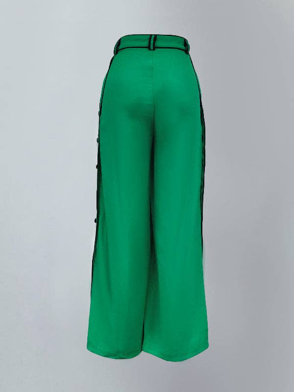 Urban Wide Leg H-Line Solid Color Pants: GREEN / L
