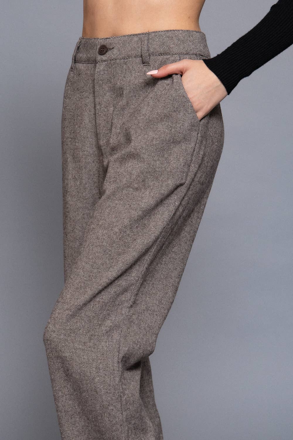 Herringbone Straight Fit Pants: KHA-khaki