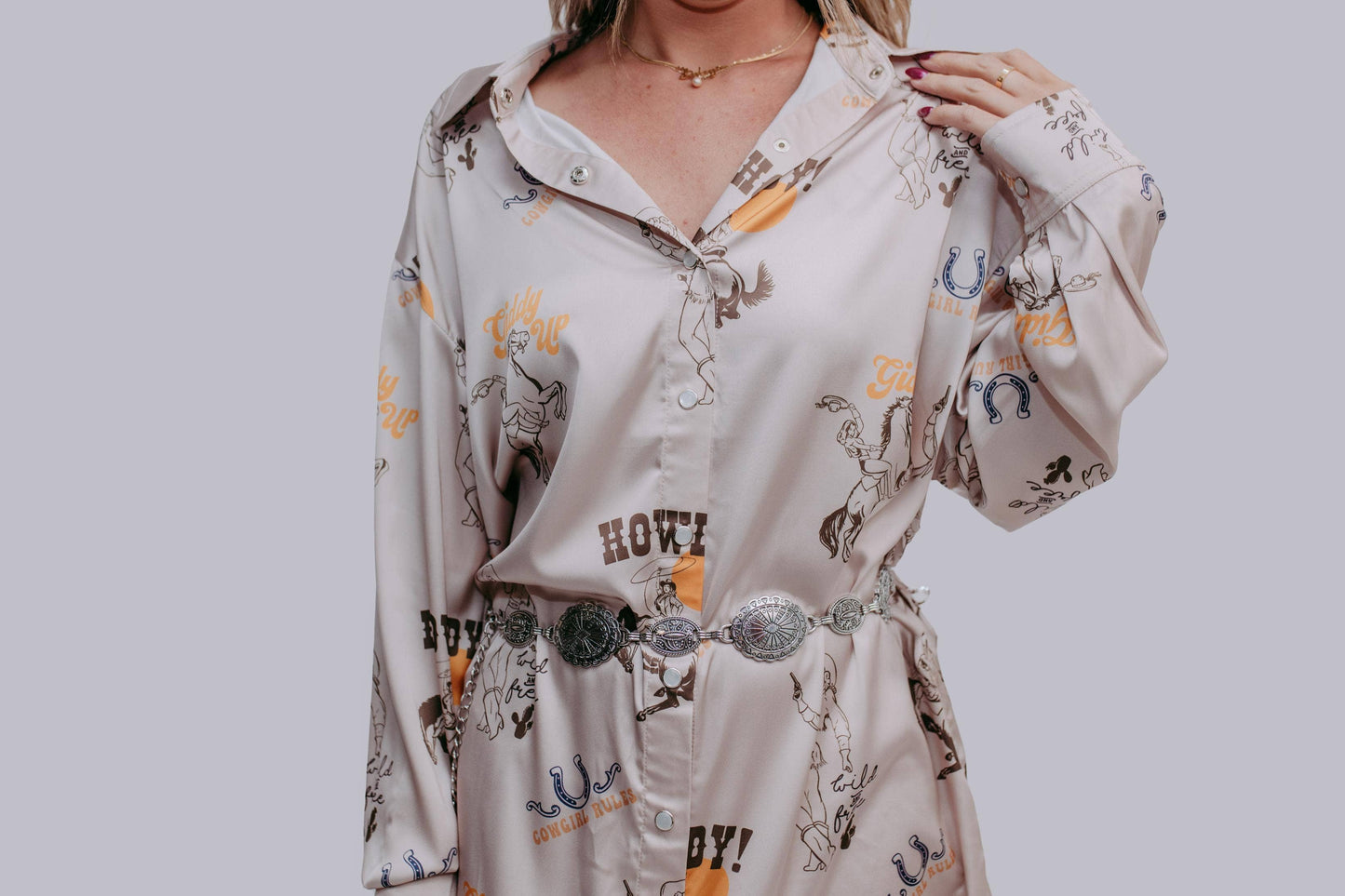 MK600 Wild & Free Shirt Dress: Champagne / XL