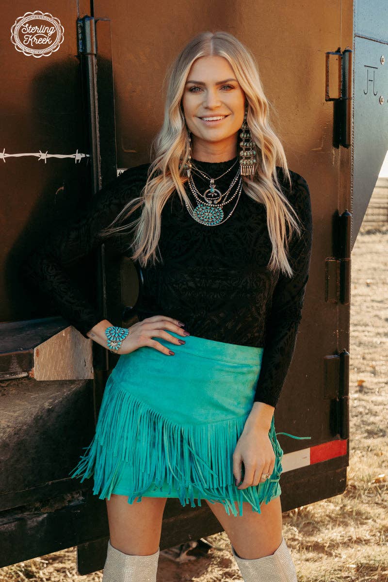FORT WORTH FRINGE SKIRT TURQUOISE