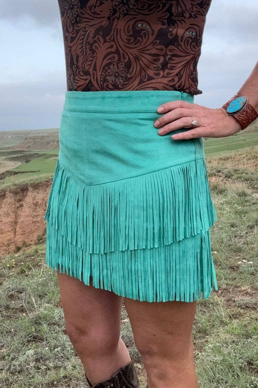 FORT WORTH FRINGE SKIRT TURQUOISE