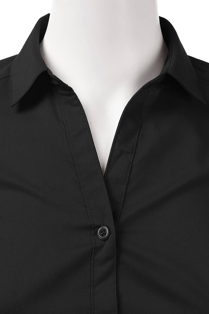 Basic Slim Fit Simple LongSleeve Button Down Shirt: Black