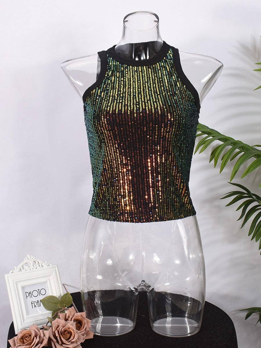 Sequin party tank top: Apricot