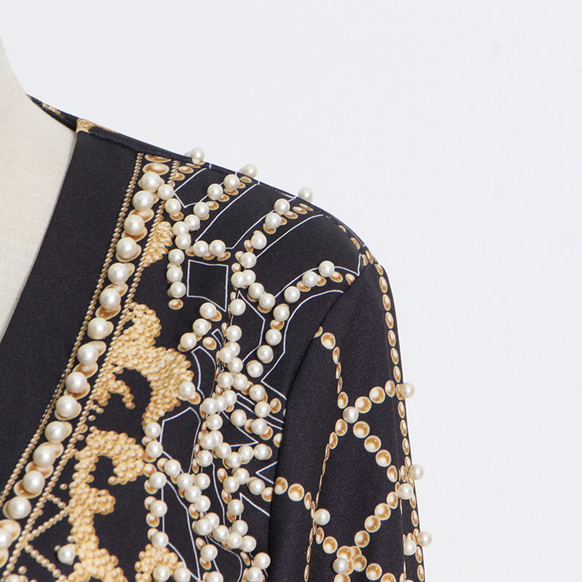 Stylish V-Neck Beaded Print Blazer Jacket: Yellow