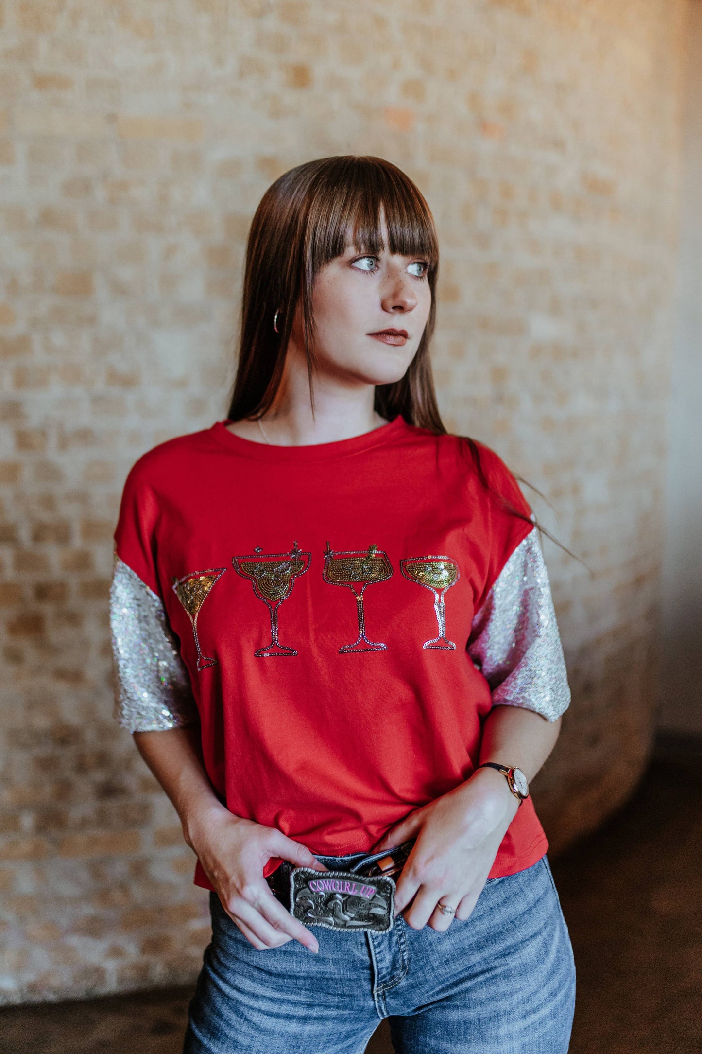 MK404 / MK510 Cocktail Time Short Sleeve Crop Tee - Red: Red / L