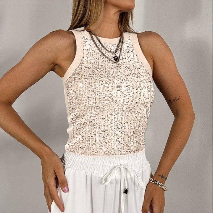 Sequin party tank top: Apricot