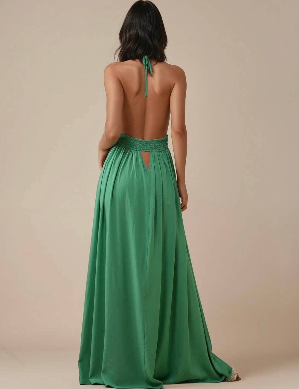Ladies Deep V-Neck Sleeveless Halter Backless Maxi Dress