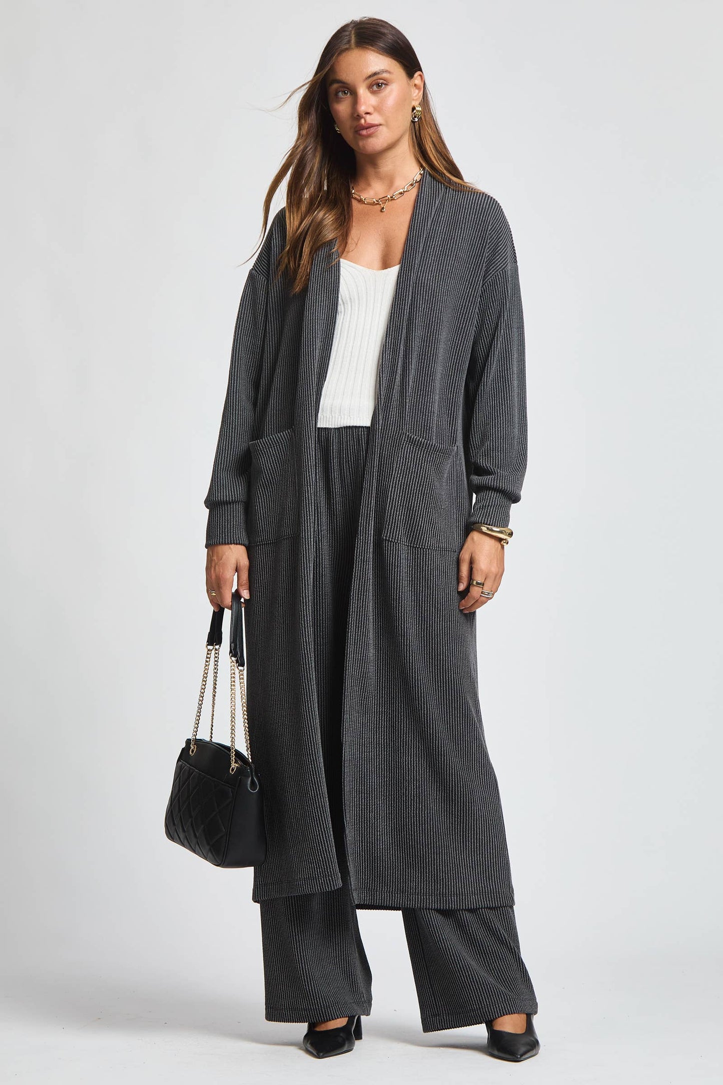 Longline Cardigan + Relaxed Pants 2 Piece: MARIGOLD